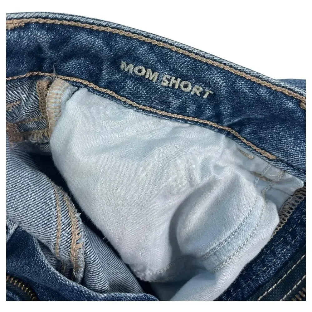American Eagle Shorts Womens 4 Blue Denim Mom Short High Rise Frayed Hem Stretch - Picture 4 of 15